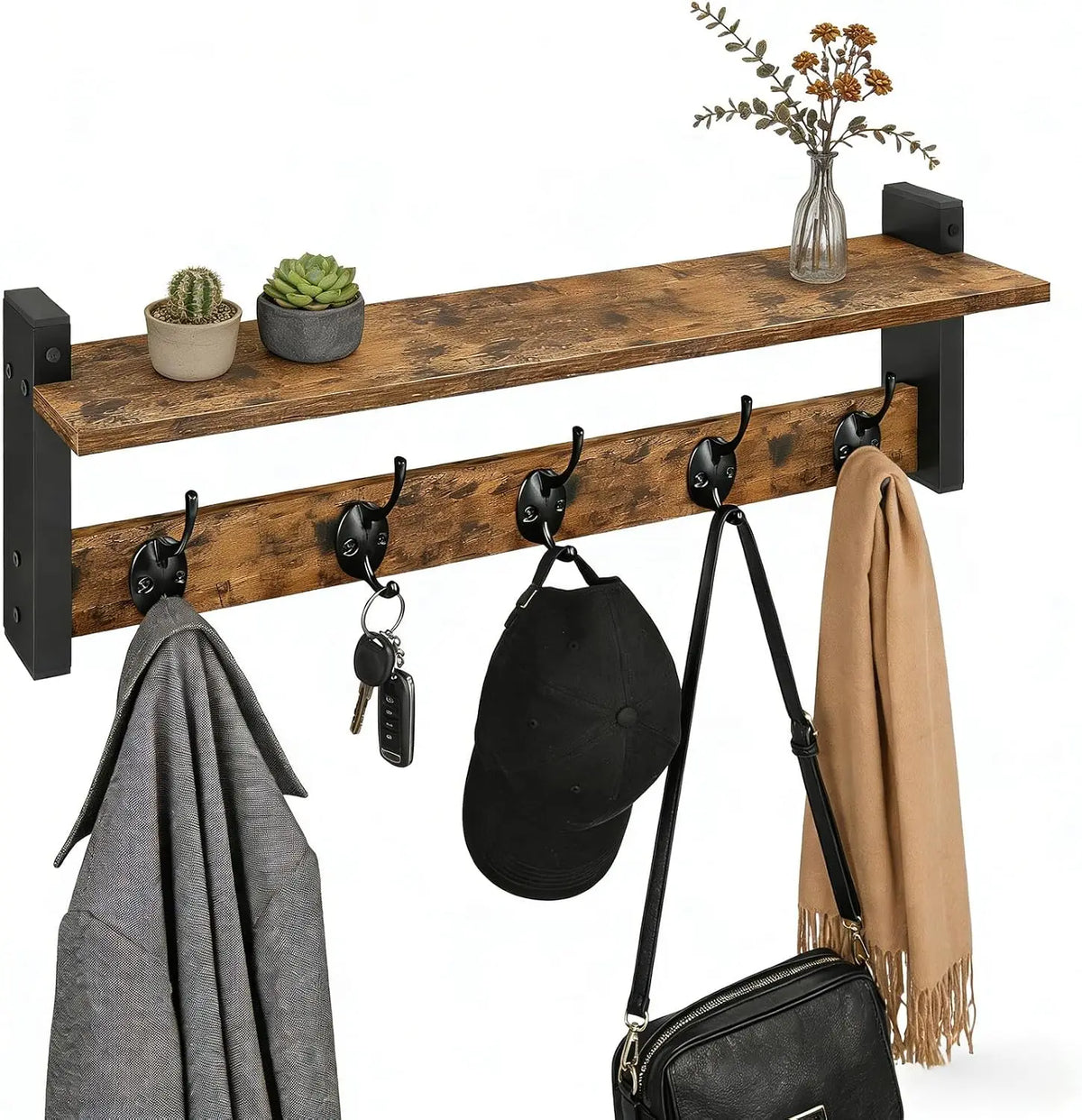 Garvee Wall Mounted Coat Rack With Wooden Storage Shelf