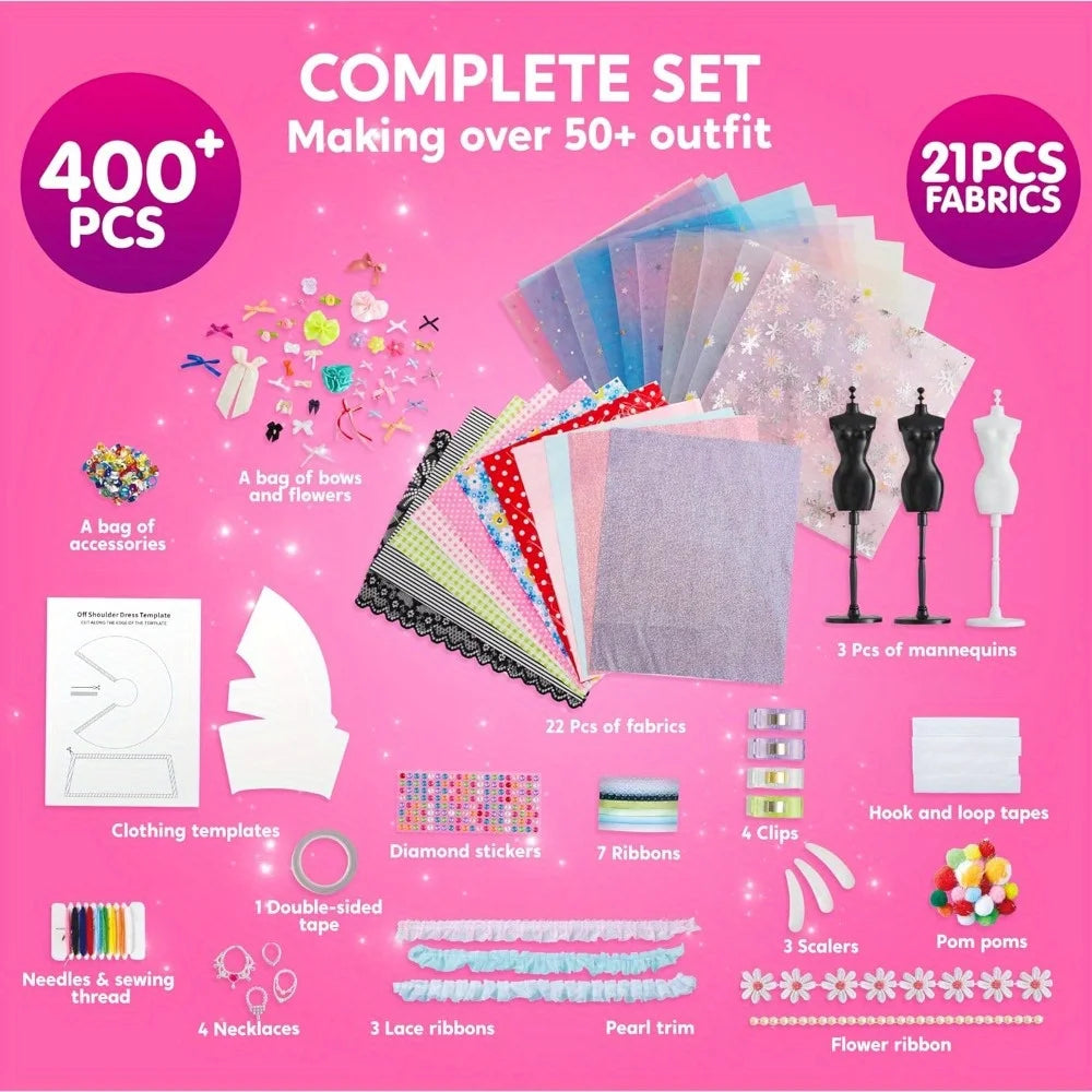 Joyfy 400 Pcs Fashion Design Sewing Kit With 3 Mannequins