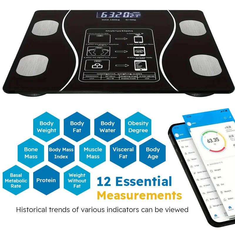 Smart Wireless Digital Body Fat Scale Bathroom Weight Composition Monitor