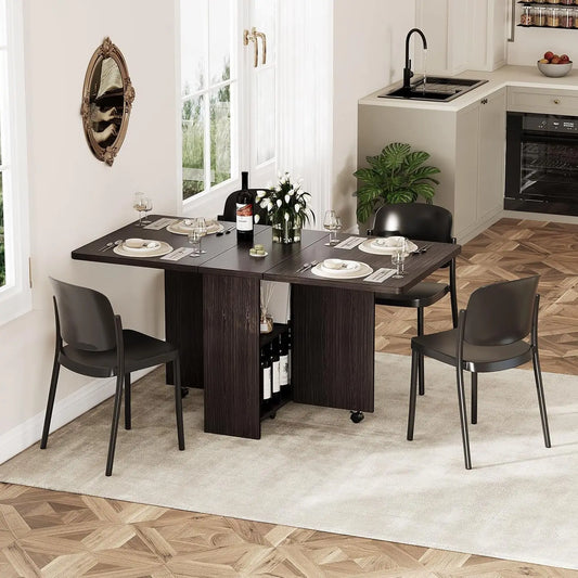 Garvee Extendable Drop Leaf Wooden Dining Table With Rolling Storage