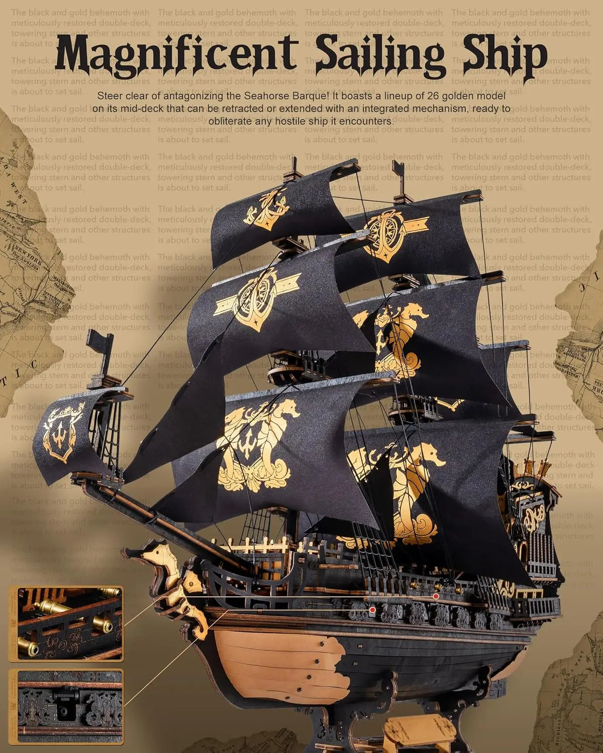 Robotime Rokr Seahouse Barque 3D Wooden Puzzle Model Kit
