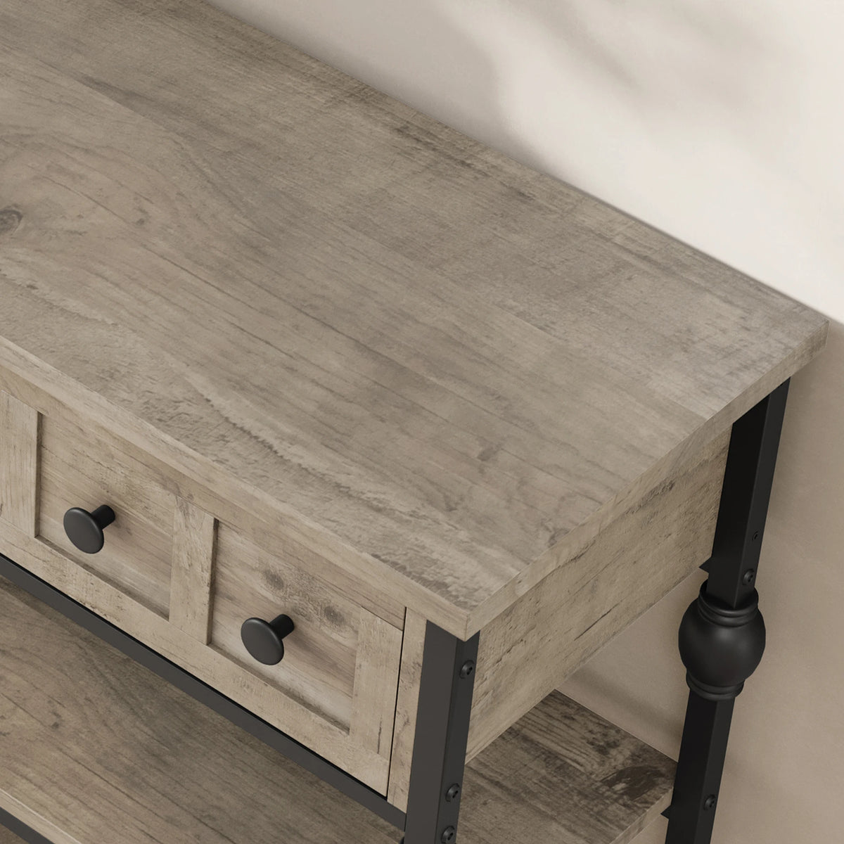 HiMISS Industrial Console Table With Three Drawers And Metal Frame