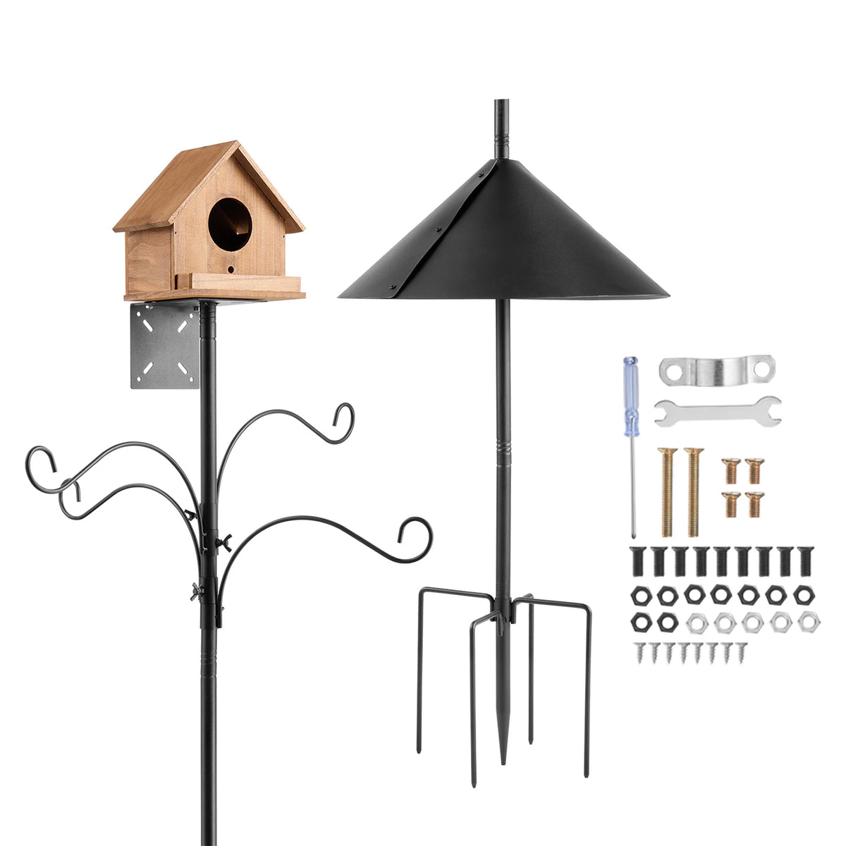 SucceBuy Wild Bird Feeder Stand Pole With Hanging Hooks
