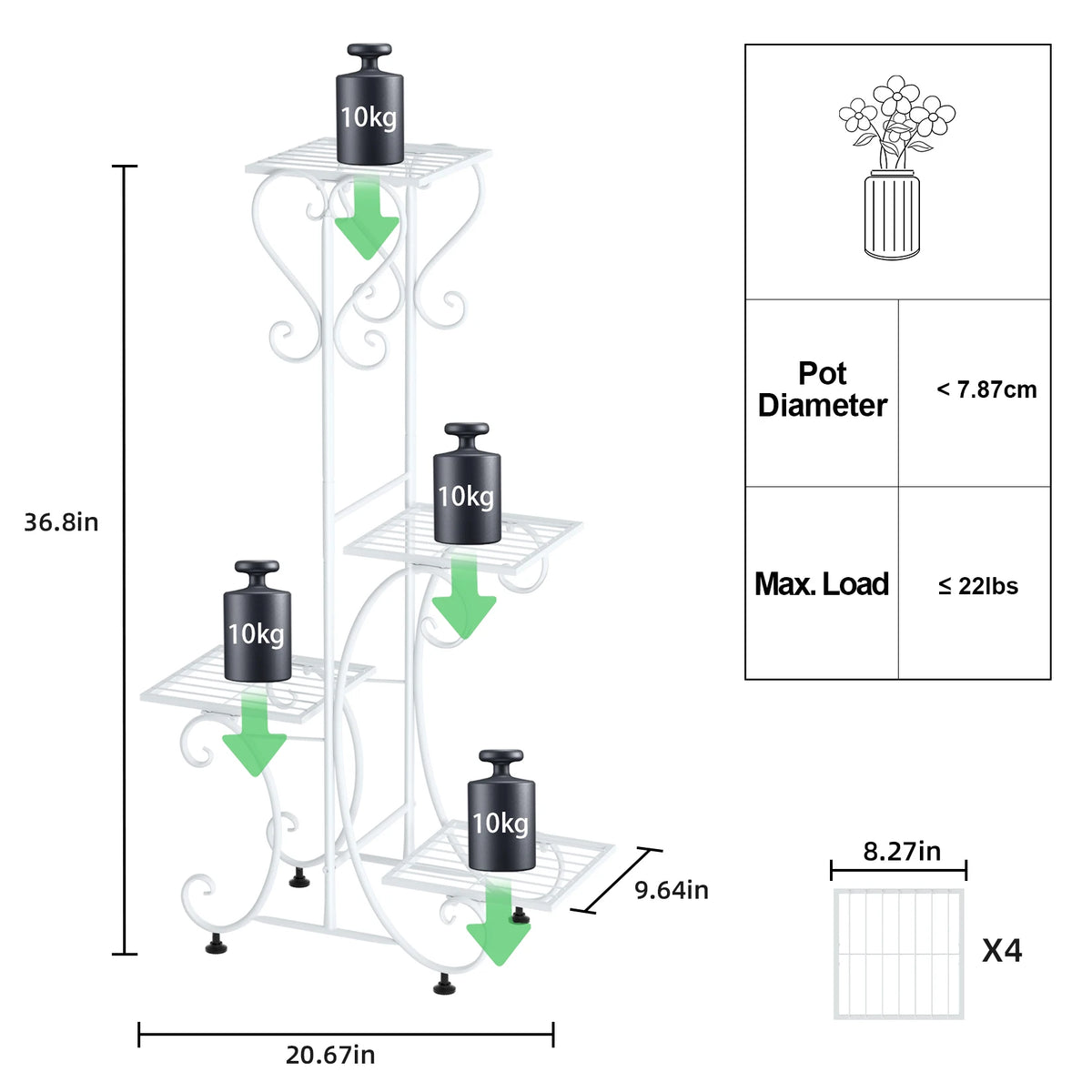 Four Tier Metal Plant Stand For Indoor Patio Flower Display