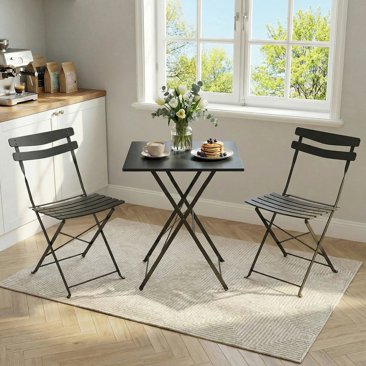 HiMISS Collapsible Outdoor Bistro Set With Powder Coated Steel Frame