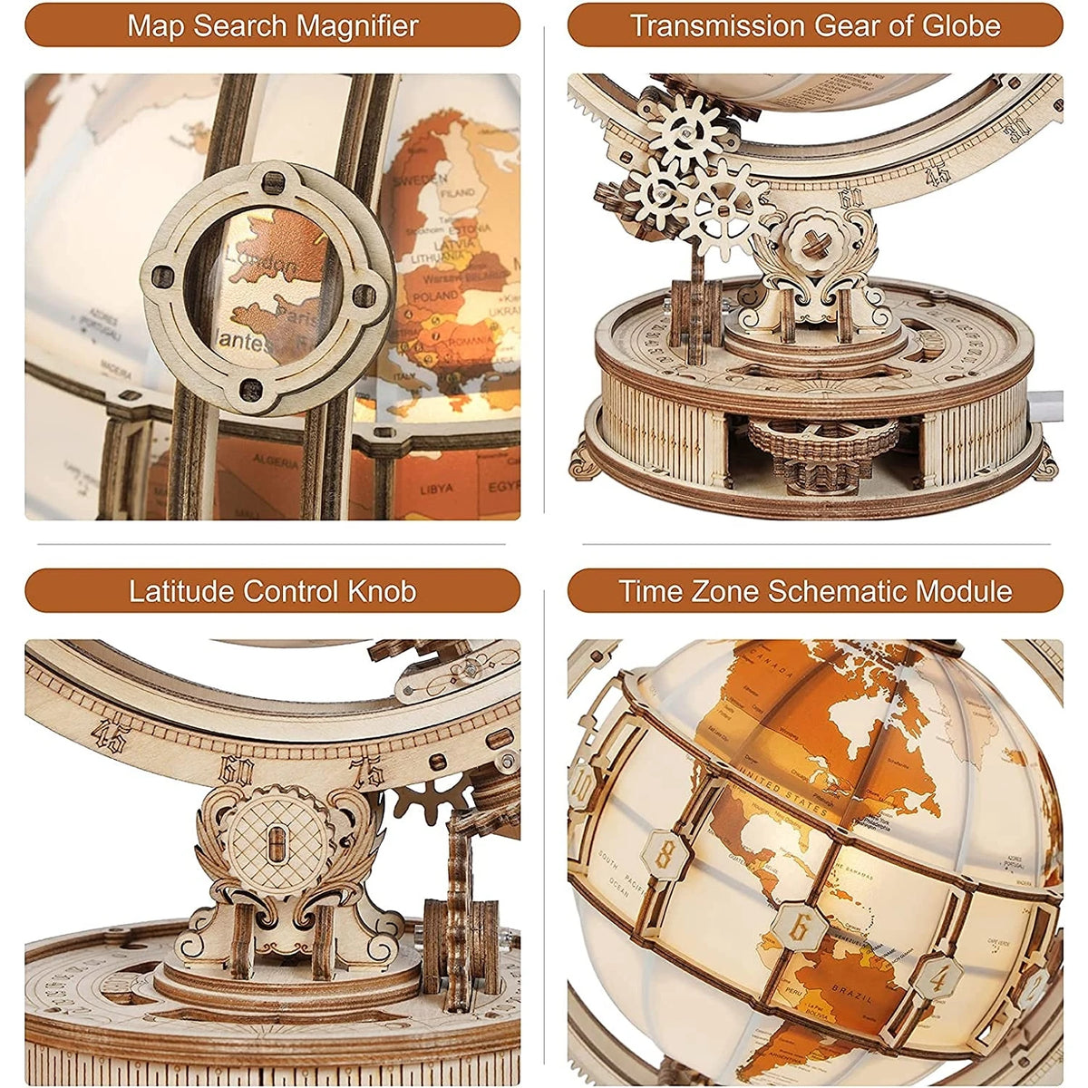 ROKR Wooden 3D Globe Puzzle Mechanical Model Building Kit