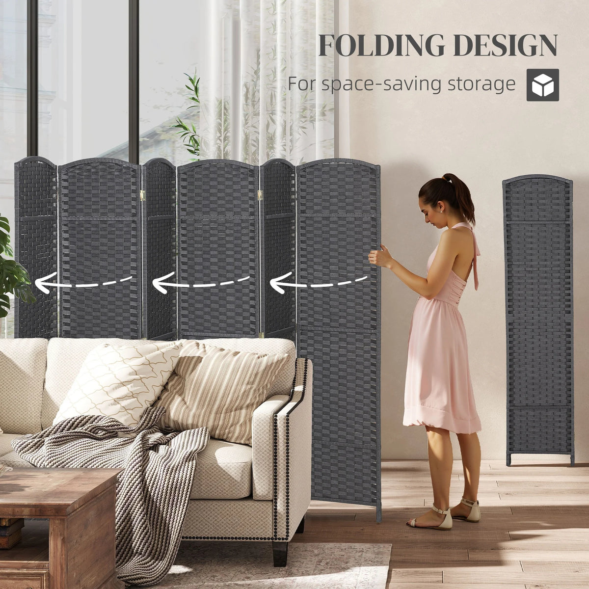 Six Panel Folding Privacy Screen For Home Office And Bedroom