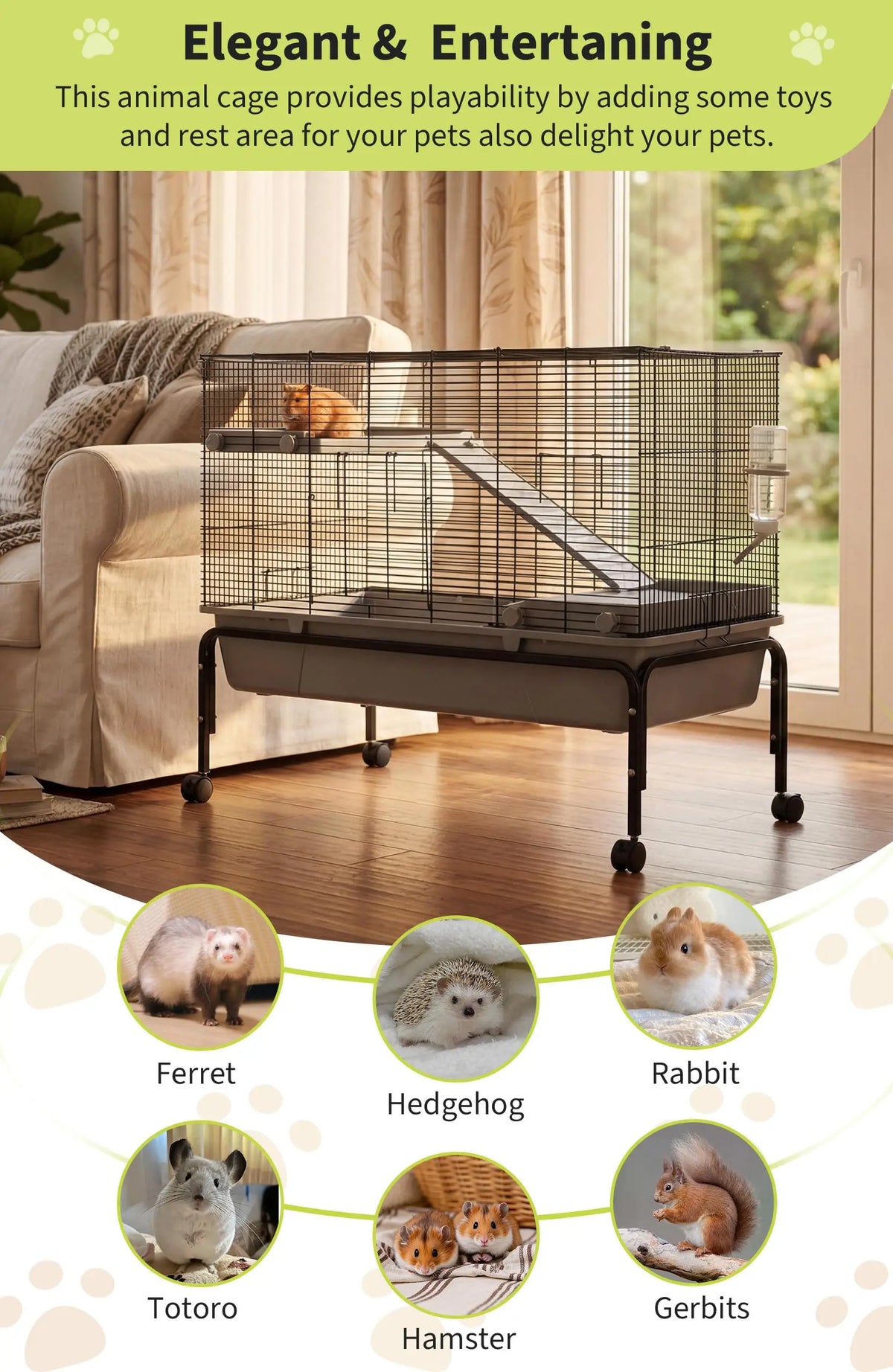 HiMiss Multi Level Small Pet Cage With Detachable Rolling Stand
