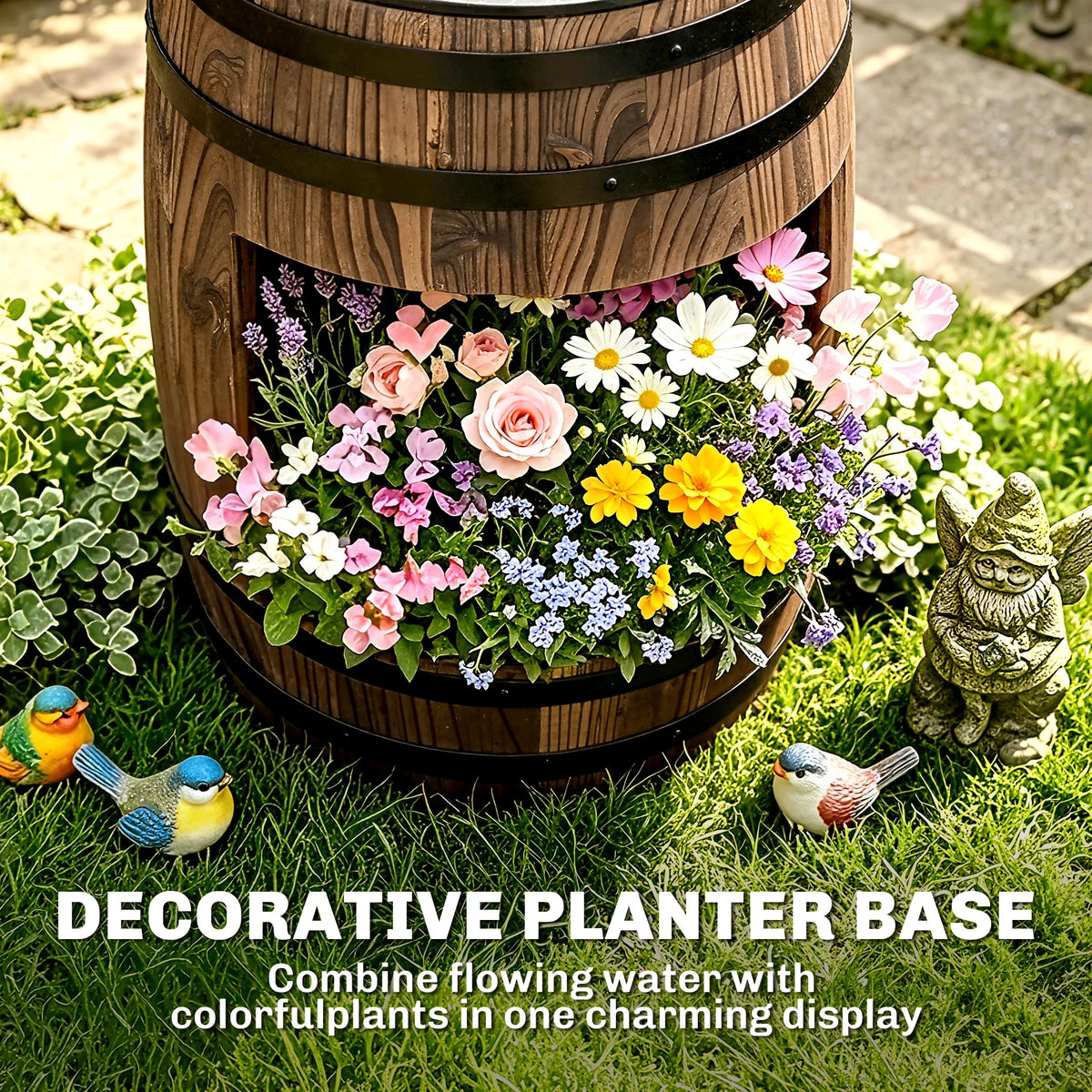 Outsunny 2 Tier Wooden Water Pump Fountain For Patio Decor