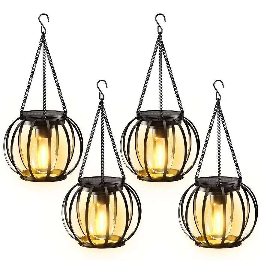 KPSTEK 4 Pack Solar Lanterns Waterproof Hanging Metal Lights
