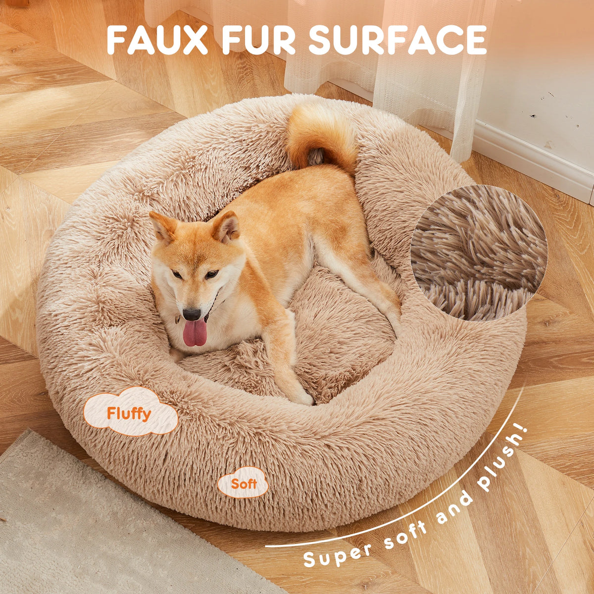 JHK Round Calming Dog Bed With Washable Plush Faux Fur