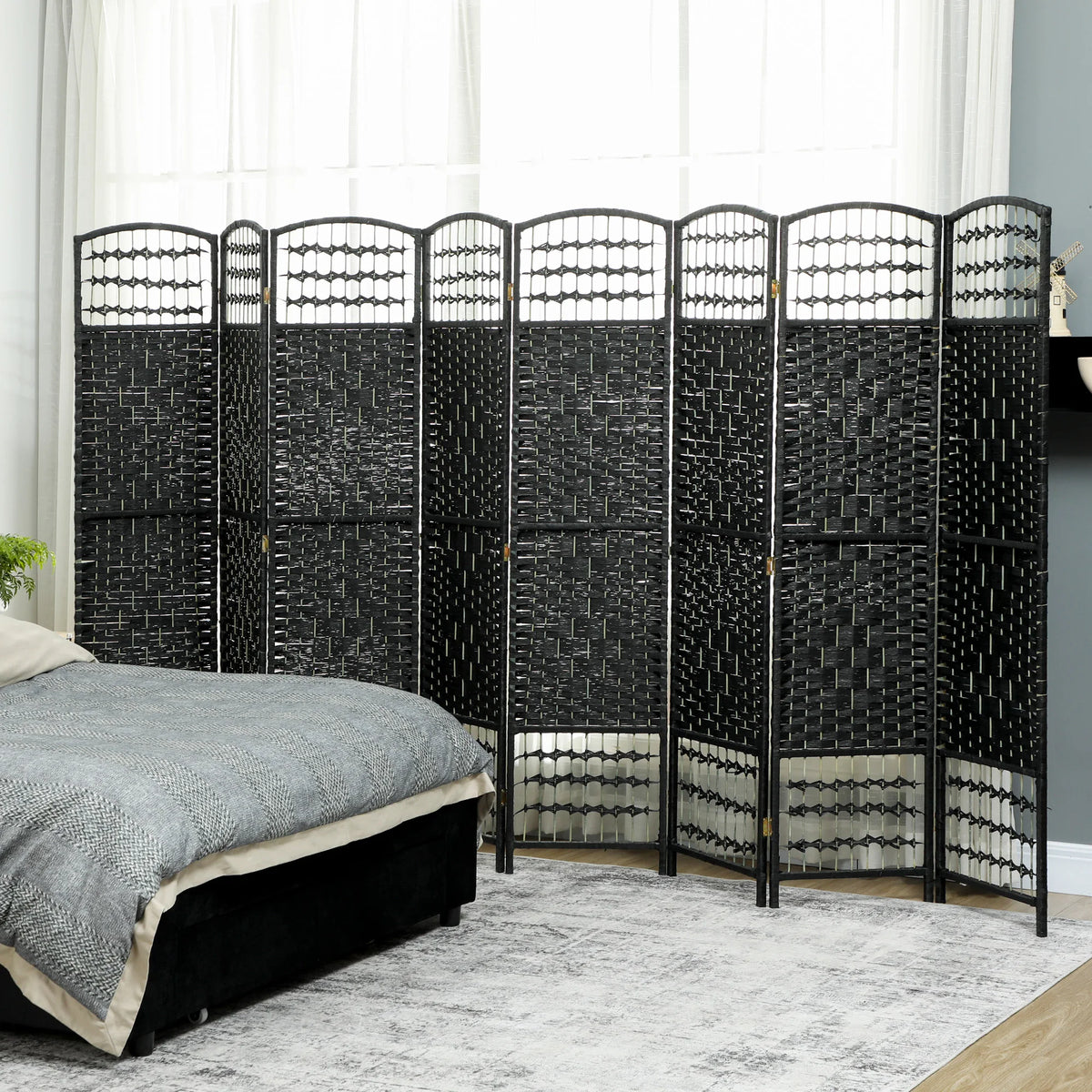 Freestanding Eight Panel Folding Wood Room Divider And Privacy Partition