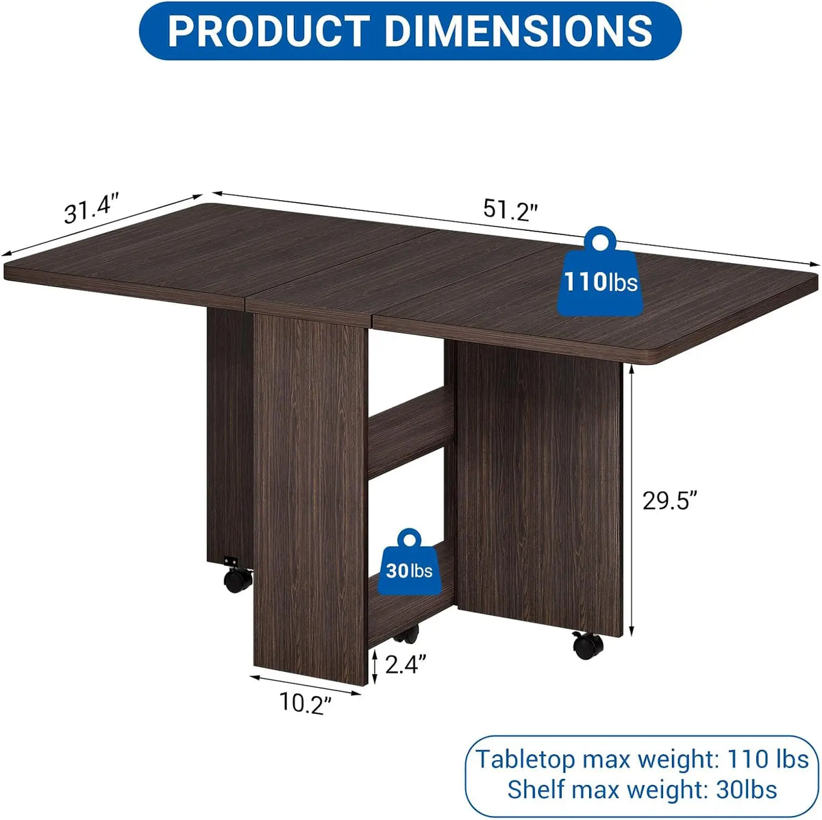 Garvee Extendable Drop Leaf Wooden Dining Table With Rolling Storage