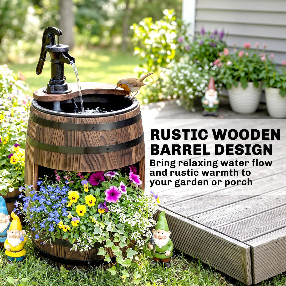 Outsunny 2 Tier Wooden Water Pump Fountain For Patio Decor