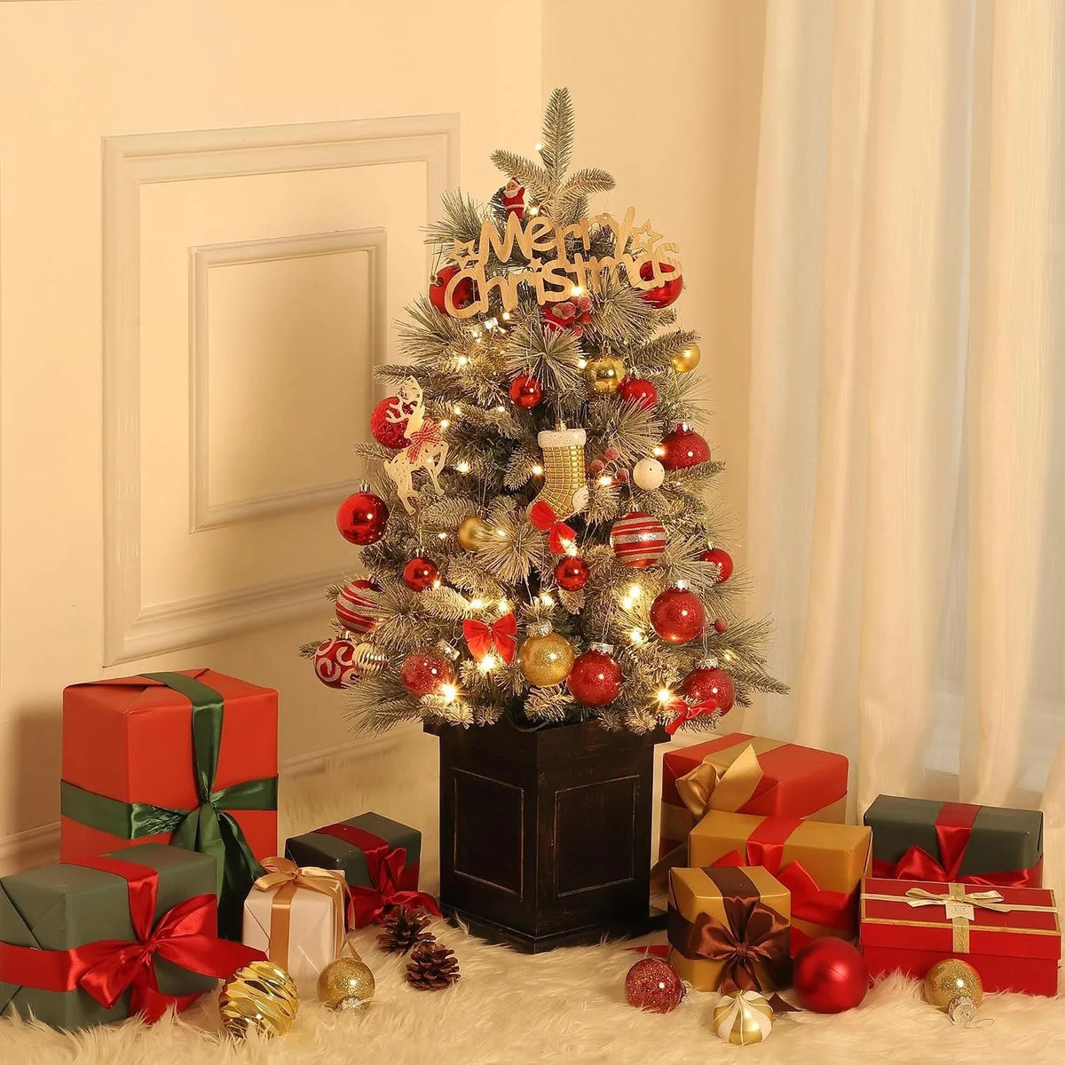 Pre Lit Artificial Christmas Tree With Timer For Seasonal Decor
