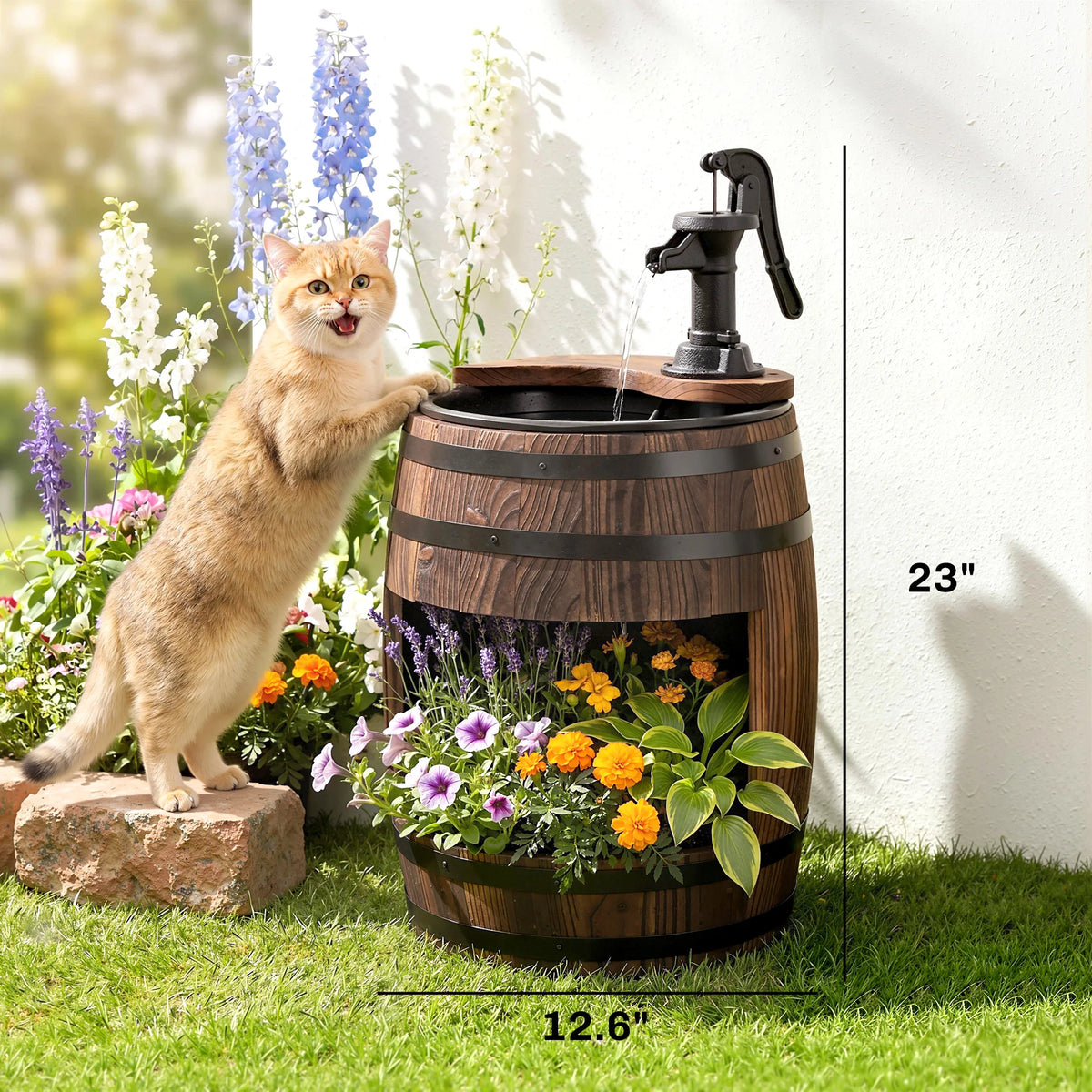 Outsunny 2 Tier Wooden Water Pump Fountain For Patio Decor