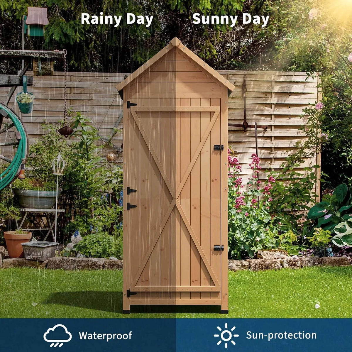Waterproof Wooden Outdoor Storage Cabinet With Lockable Door