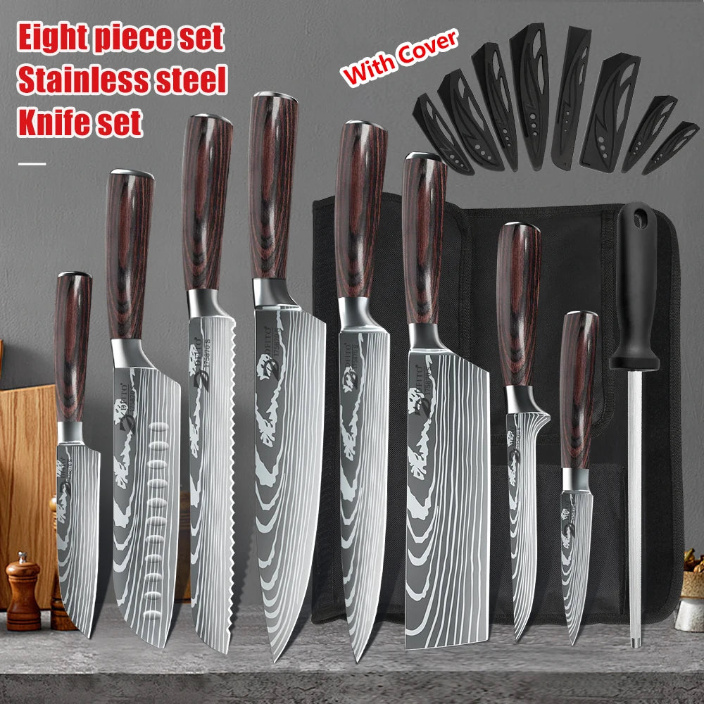 Kepeak Stainless Steel Kitchen Knife Set With Chef And Cleaver