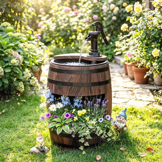 Outsunny 2 Tier Wooden Water Pump Fountain For Patio Decor