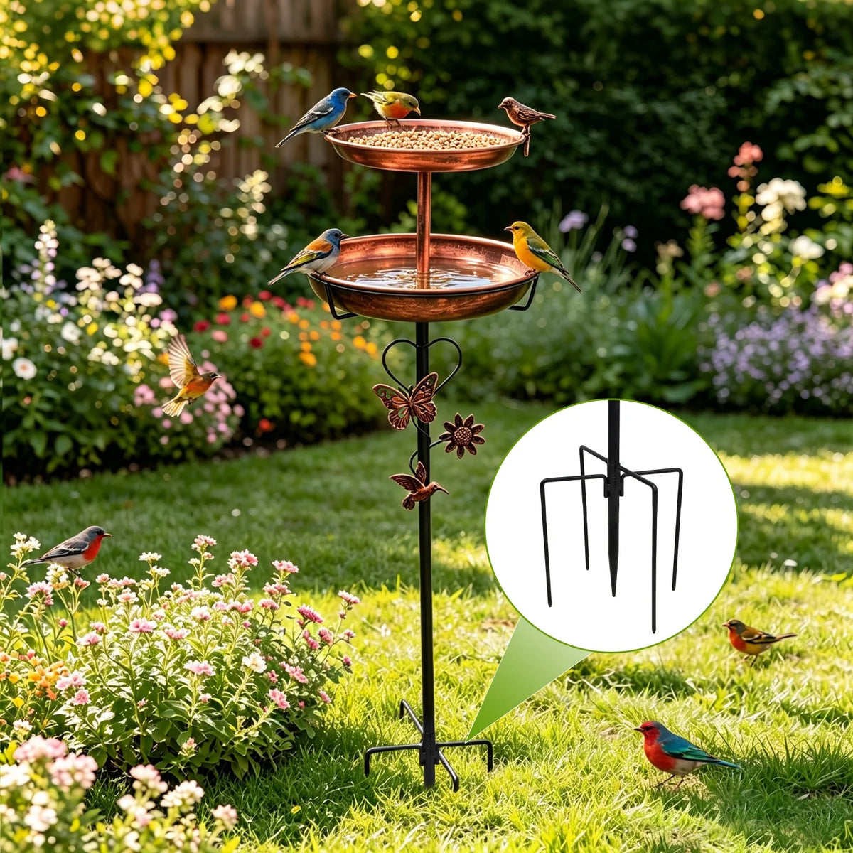 Double Layer Bird Bath Stand Outdoor Metal Garden Decor