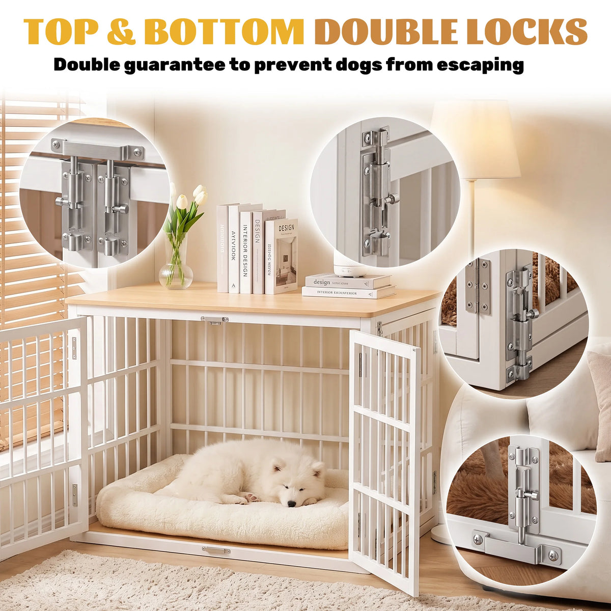 JHK Heavy Duty Dog Kennel With Double Lock Doors And Wood Frame