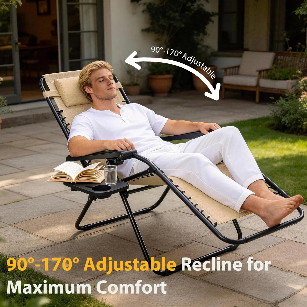 JHK Outdoor Portable Zero Gravity Recliner Lounge Chair Set