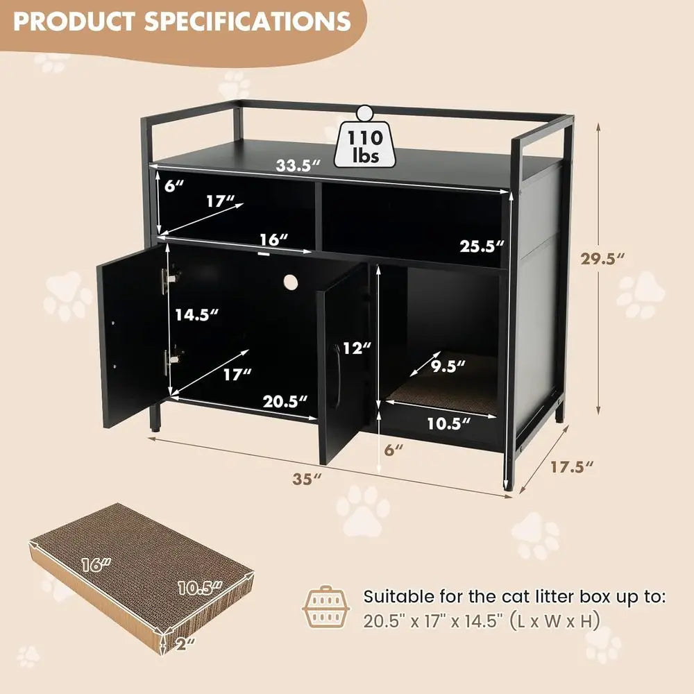Hidden Cat Litter Box Enclosure With Front Entry And Storage