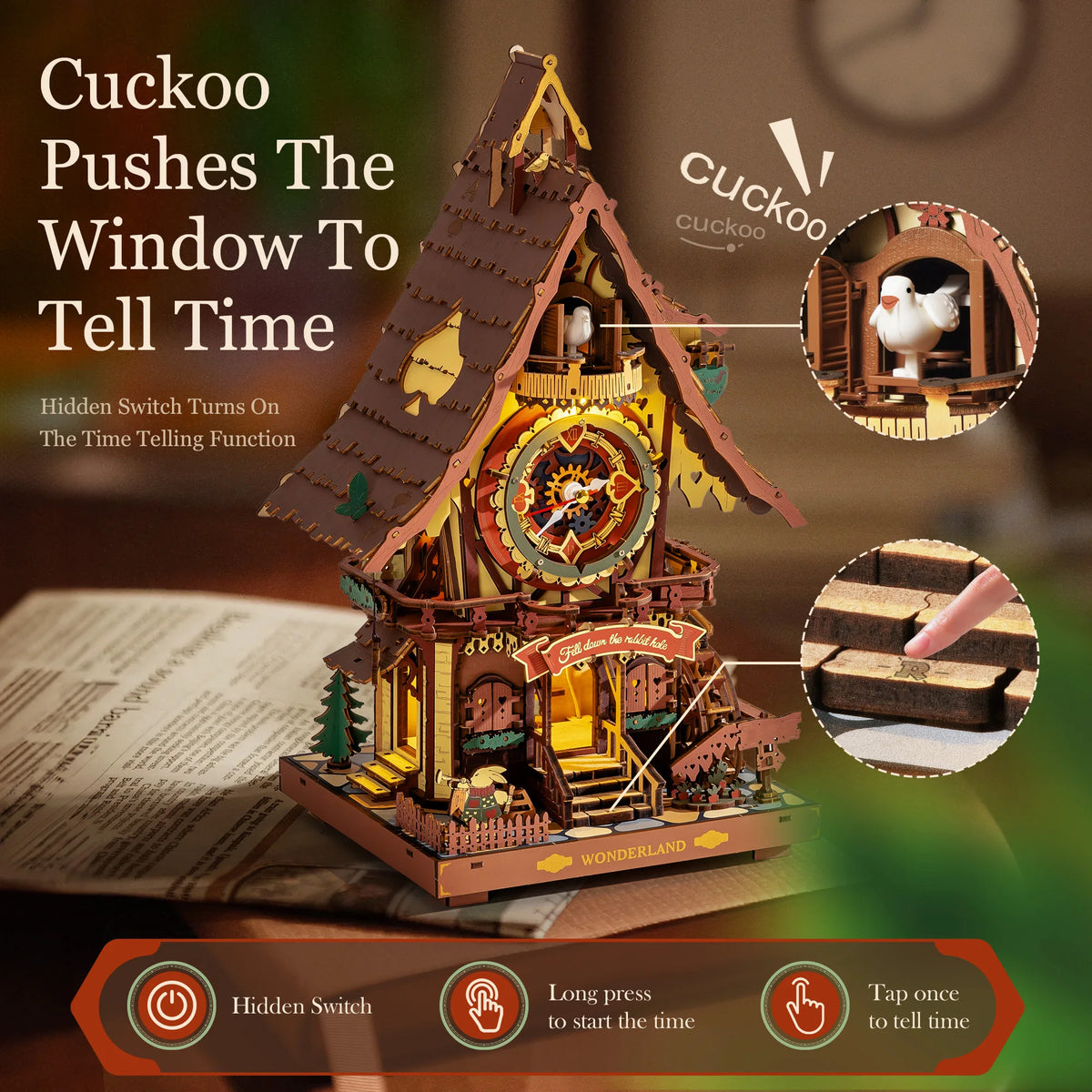 ROKR Wooden 3D Puzzle Cuckoo Clock Mechanical Model Building Kit