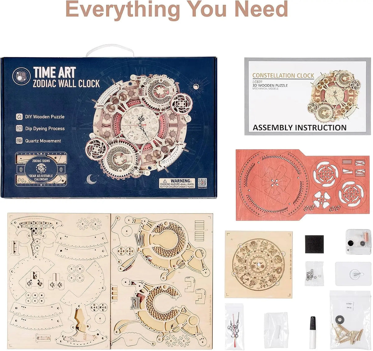 Robotime Wooden Musical Wall Clock 3D DIY Puzzle Kit