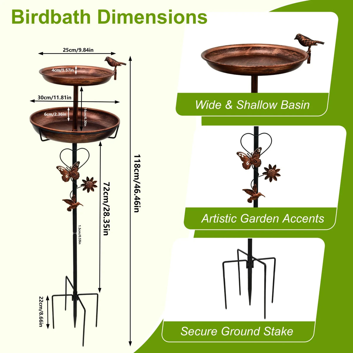 Double Layer Bird Bath Stand Outdoor Metal Garden Decor