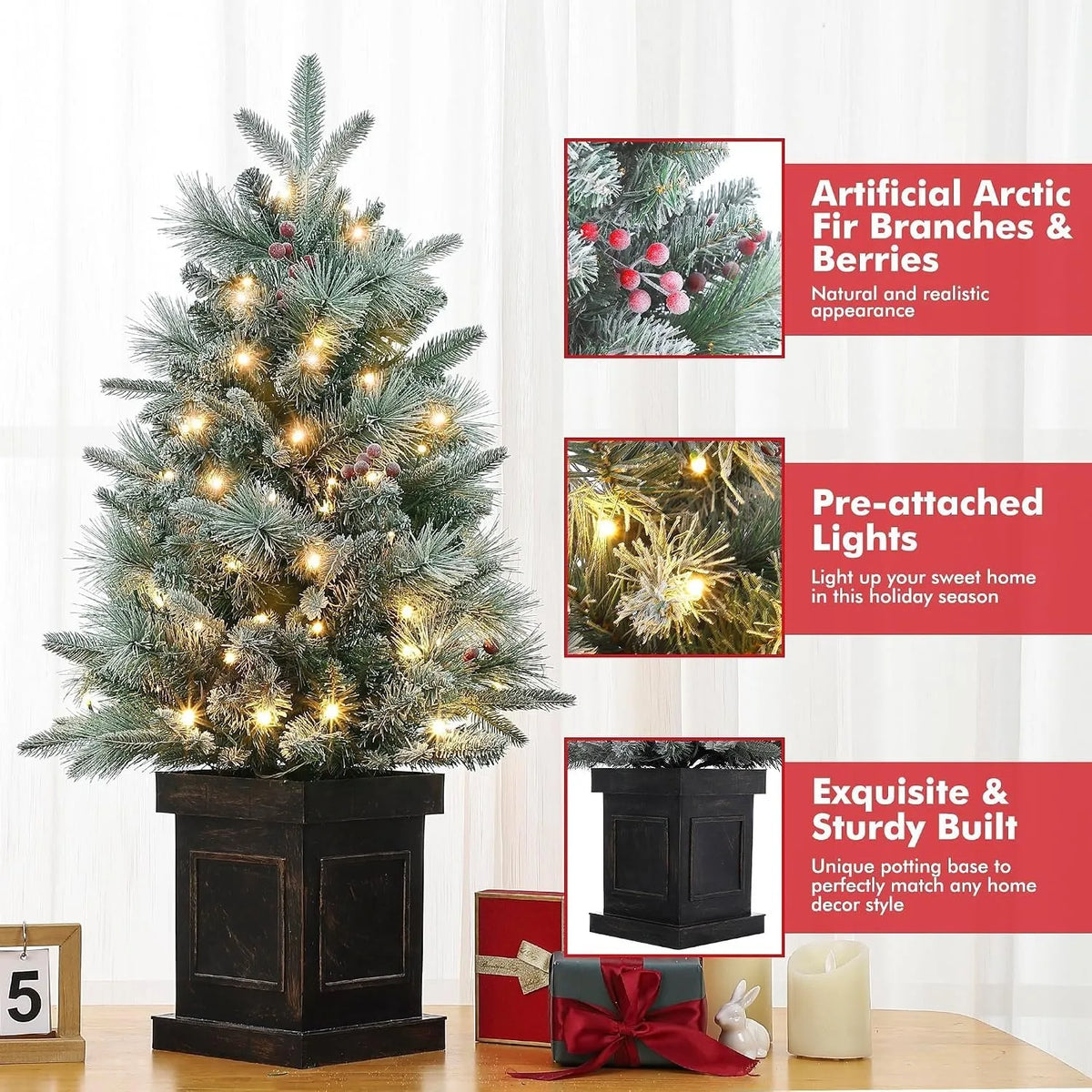 Pre Lit Artificial Christmas Tree With Timer For Seasonal Decor
