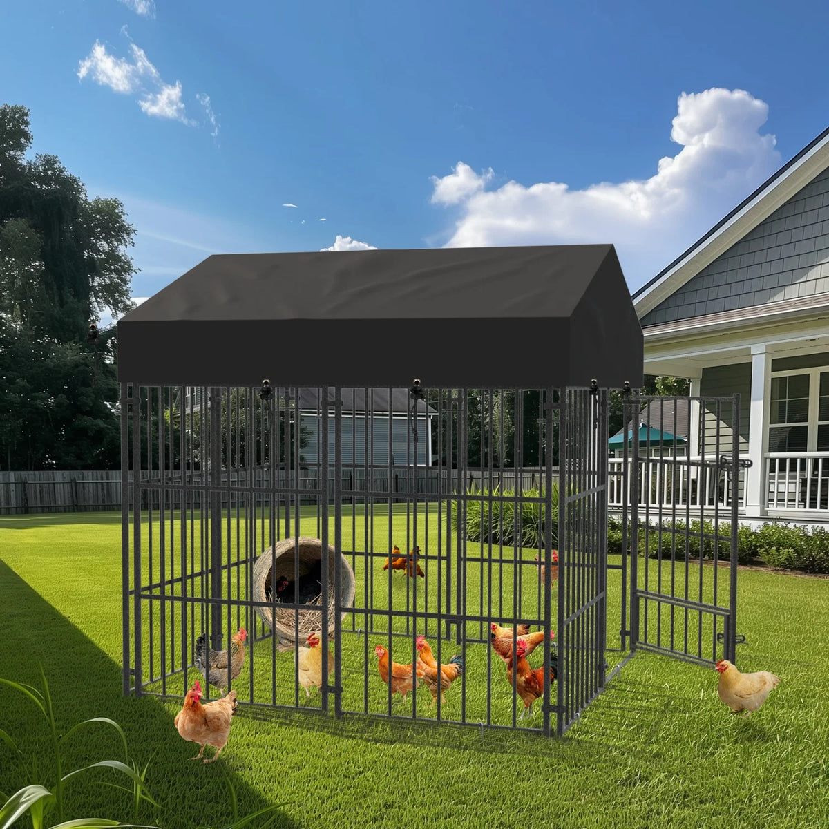 Heavy Duty Metal Outdoor Dog Kennel With Secure Roof