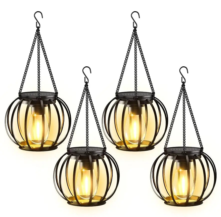 KPSTEK 4 Pack Solar Lanterns Waterproof Hanging Metal Lights