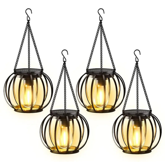 KPSTEK 4 Pack Solar Lanterns Waterproof Hanging Metal Lights