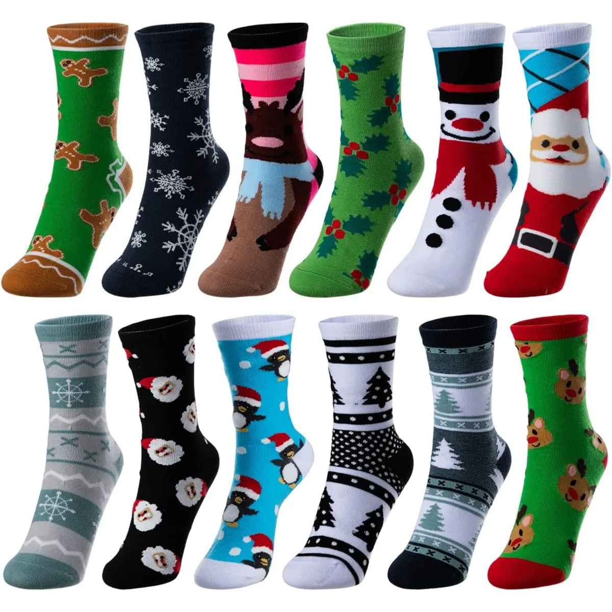Joyfy 12 Pair Christmas Cotton Socks Fun Design Gift Set