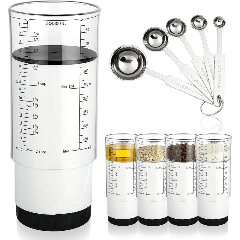 Adjustable Push Up Measuring Cup And Spoon Set For Baking