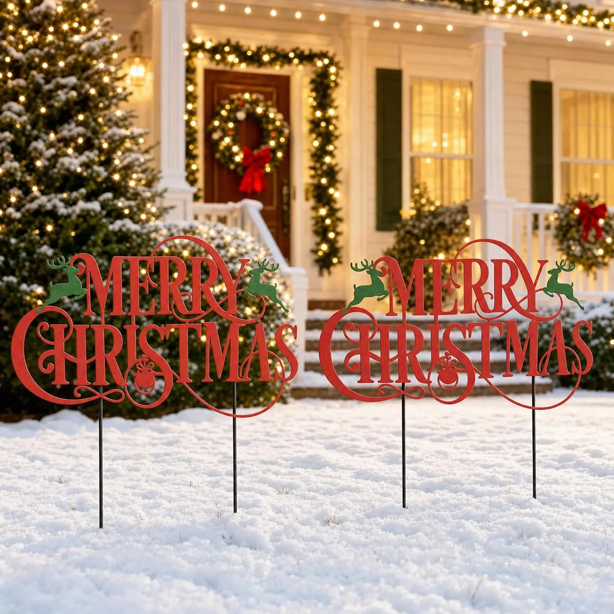 Merry Christmas Reindeer Yard Signs With Stakes For Outdoor Decor