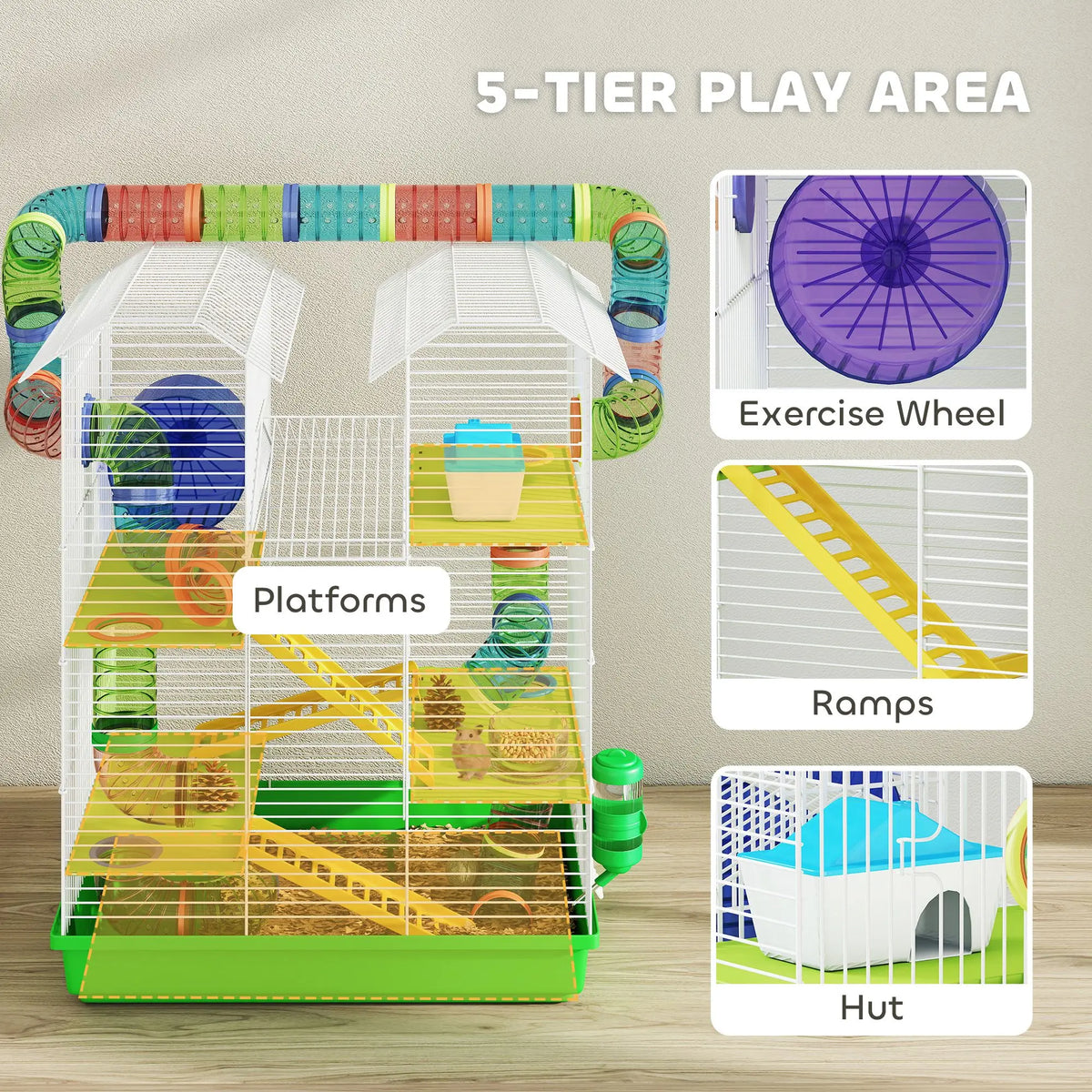 Five Tier Hamster Cage With Tubes Tunnels And Exercise Wheel