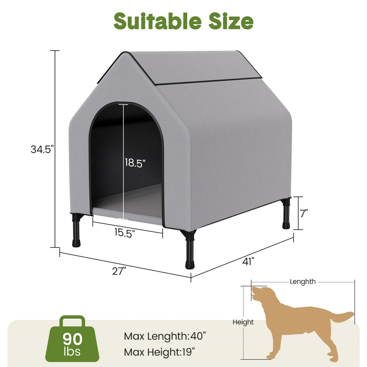 HiMiss Weatherproof Elevated Dog House With Mesh Bed Metal Frame