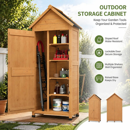 Waterproof Wooden Outdoor Storage Cabinet With Lockable Door