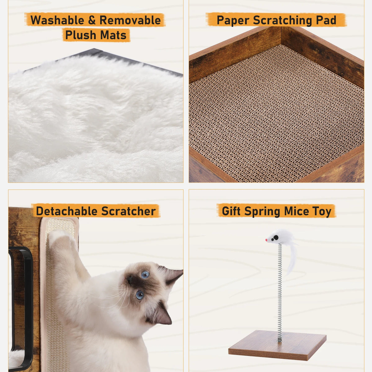 PAWZ Road Wood Cat Condo With Integrated Scratching Pad
