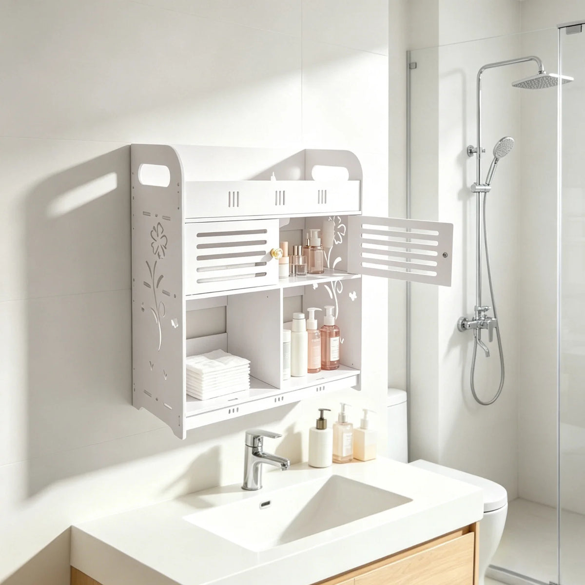 Bymaocar Wall Mounted Bathroom Storage Rack With Minimalist Design