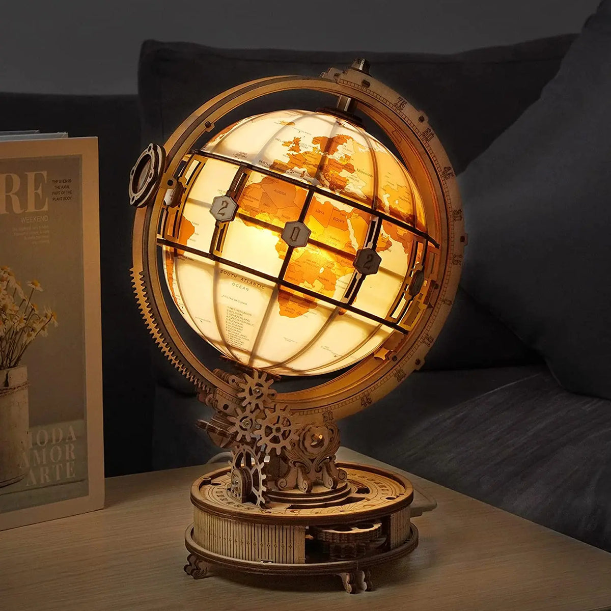 ROKR Wooden 3D Globe Puzzle Mechanical Model Building Kit