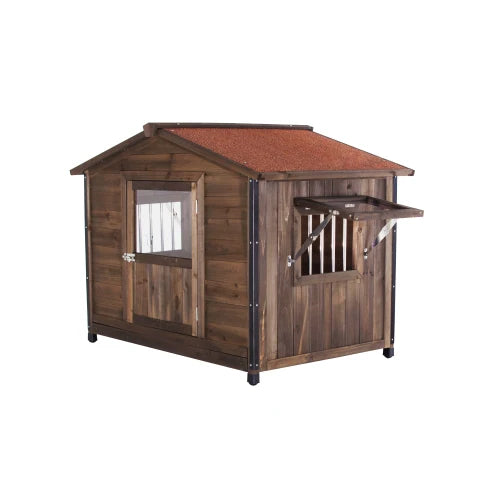 Wooden Doghouse Iron Frame Chew Resistant Heavy Duty Outdoor Kennel