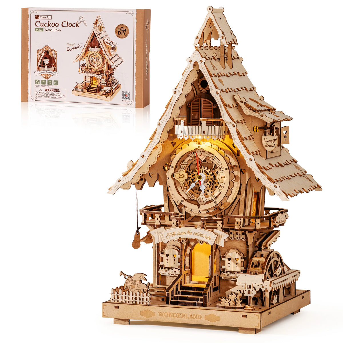 ROKR Wooden 3D Puzzle Cuckoo Clock Mechanical Model Building Kit