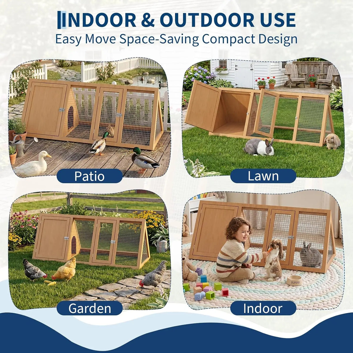 A Frame Wooden Rabbit Hutch Quail Coop Ventilated Mesh