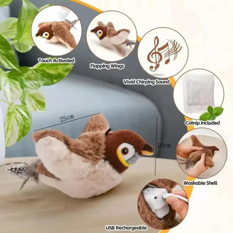 Interactive Rechargeable Chirping Flapping Plush Bird Toy