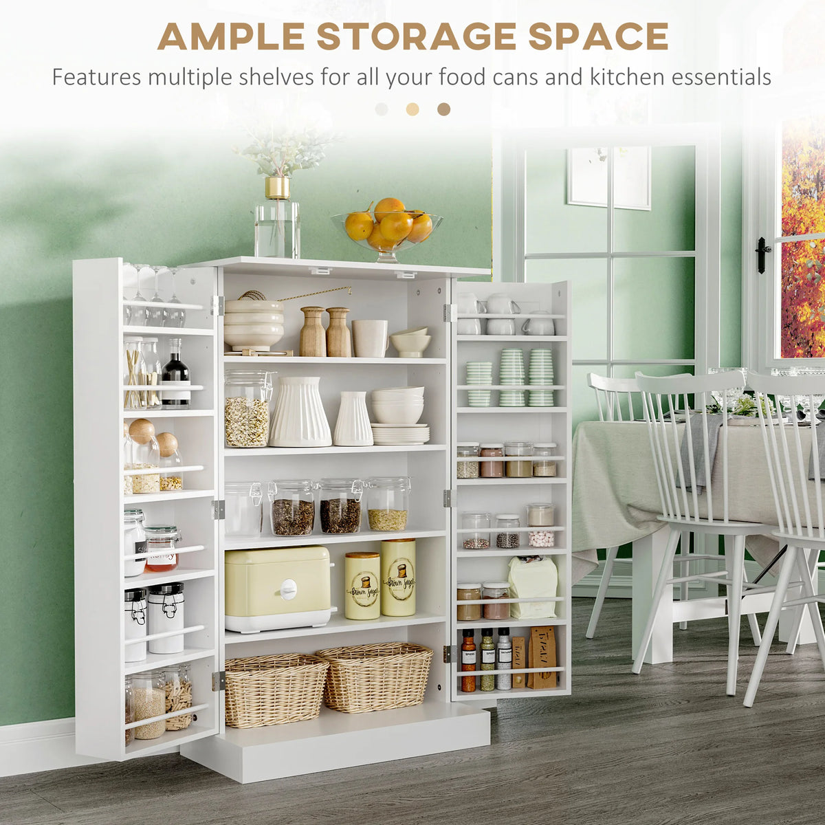HOMCOM Freestanding Kitchen Pantry Cabinet With Adjustable Shelves