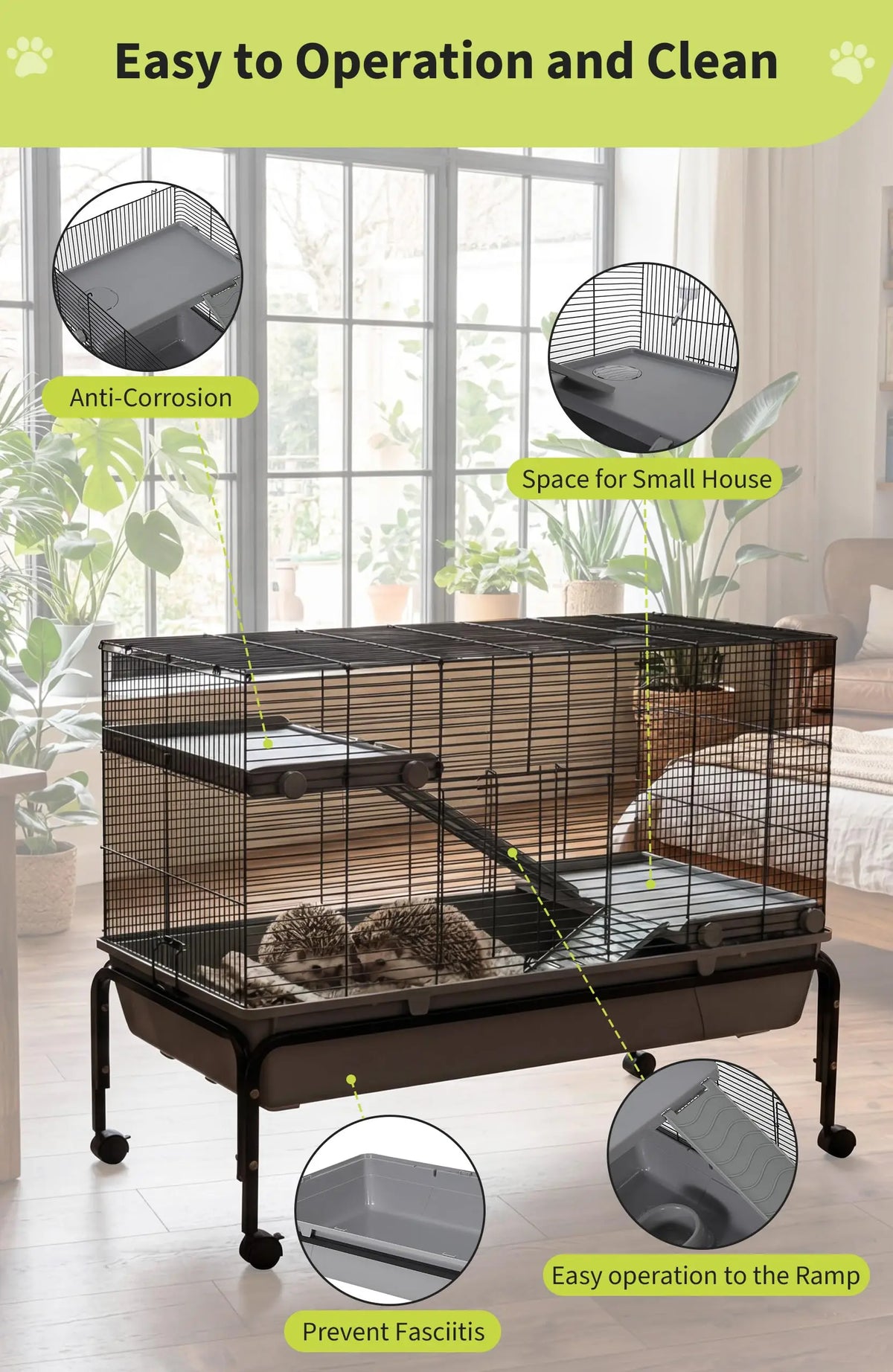 HiMiss Multi Level Small Pet Cage With Detachable Rolling Stand