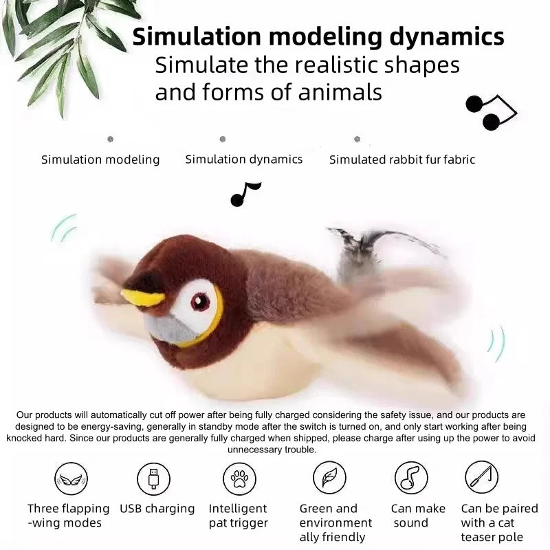 Interactive Rechargeable Chirping Flapping Plush Bird Toy